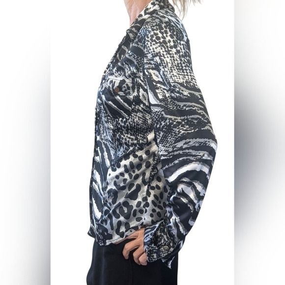 Vintage Cache Animal Print Satin Blouse L – Y2K Glam Rock Street Style Top - Picture 2 of 10